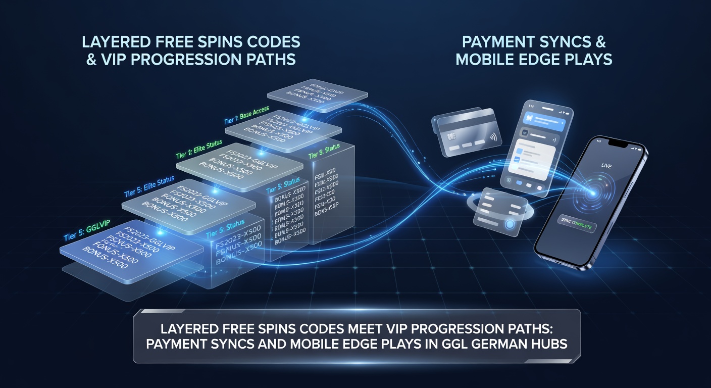 Visuelle Darstellung von gestapelten Free-Spins-Codes und VIP-Stufen in einem modernen Online-Casino-Interface mit mobilen Elementen